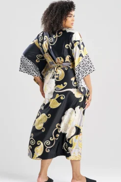 Deco Printed Charmeuse Kimono Robe