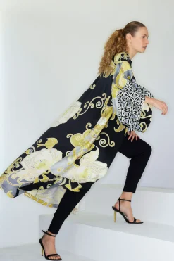 Deco Printed Charmeuse Kimono Robe