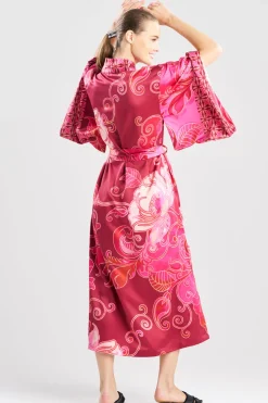 Deco Printed Charmeuse Kimono Robe