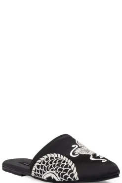 Dragon Embroidered Luxe Charmeuse Slide