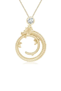 Dragon 14k Yellow Gold Slider Pendant With Diamond