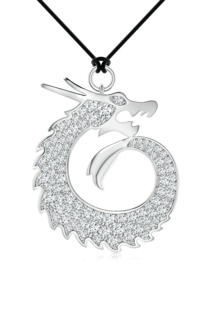 Dragon Lab-Grown Diamond Silver Pendant Necklace