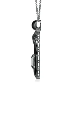 Dragon Midnight Silver & White Topaz Slider Pendant Necklace
