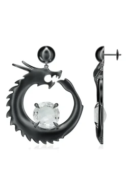 Dragon Midnight Silver and White Topaz Dangler Earrings