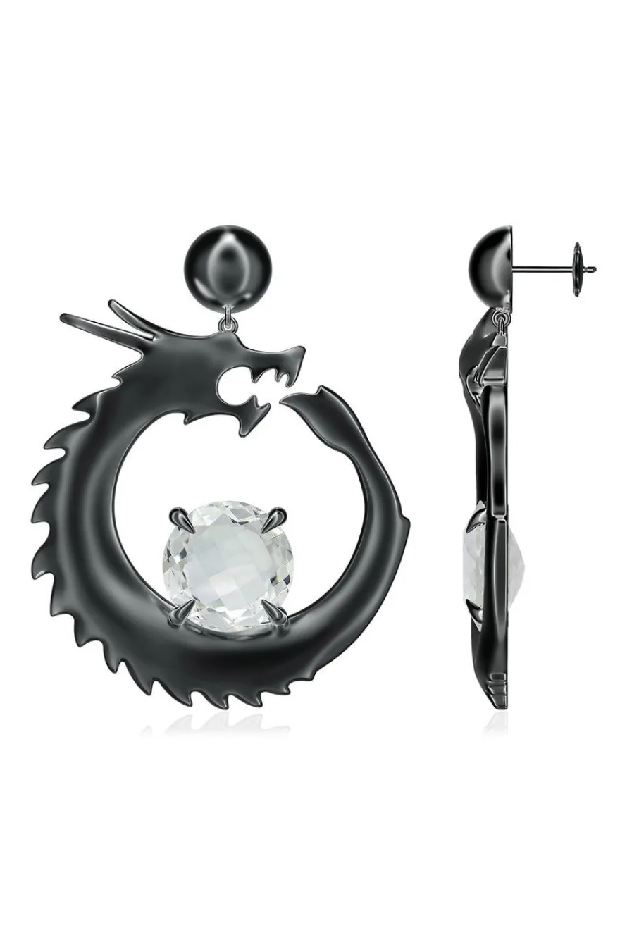 Dragon Midnight Silver and White Topaz Dangler Earrings