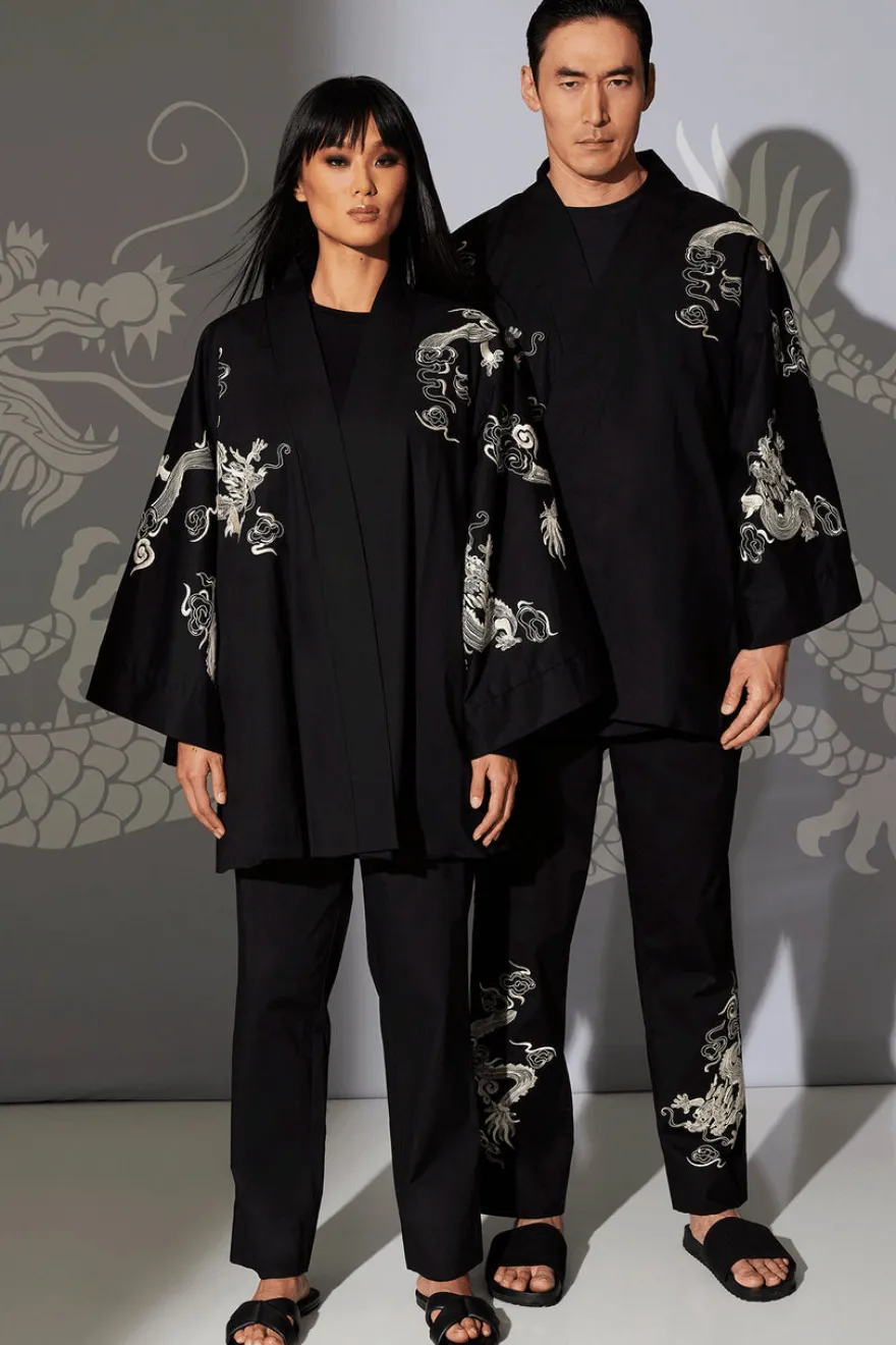 Dragon Techno Poplin Embroidered Unisex Kimono