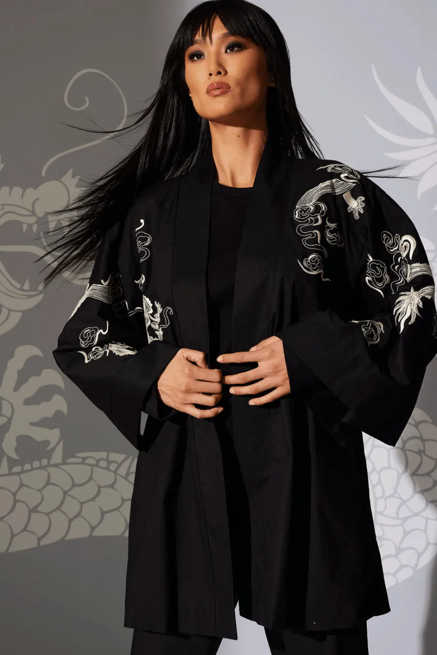Dragon Techno Poplin Embroidered Unisex Kimono