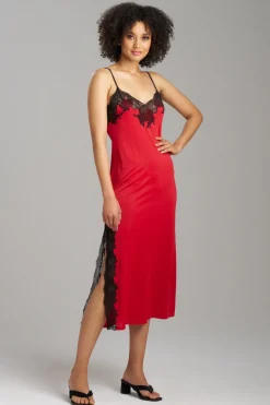 Enchant Lace Slit Slip Dress