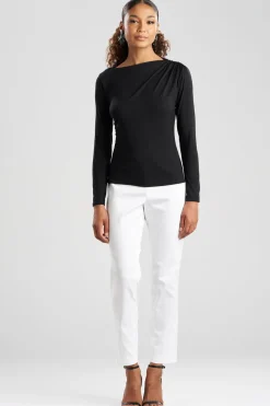 Feather Lightweight Knit Rouched Long Sleeve Top