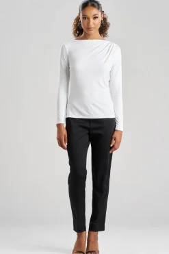 Feather Lightweight Knit Rouched Long Sleeve Top