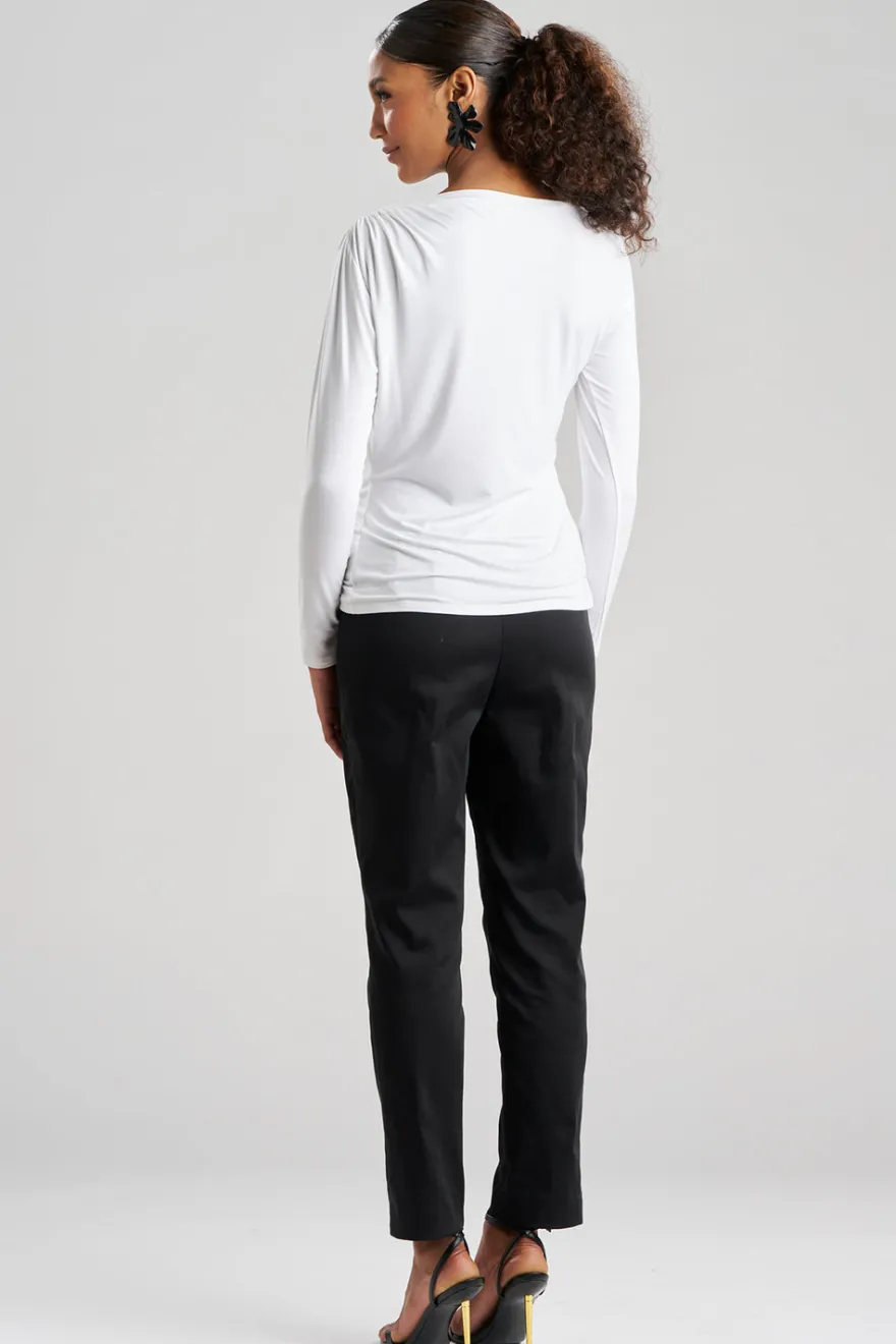 Feather Lightweight Knit Rouched Long Sleeve Top