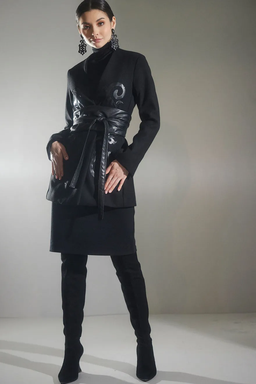Felt Embroidered Collarless Jacket