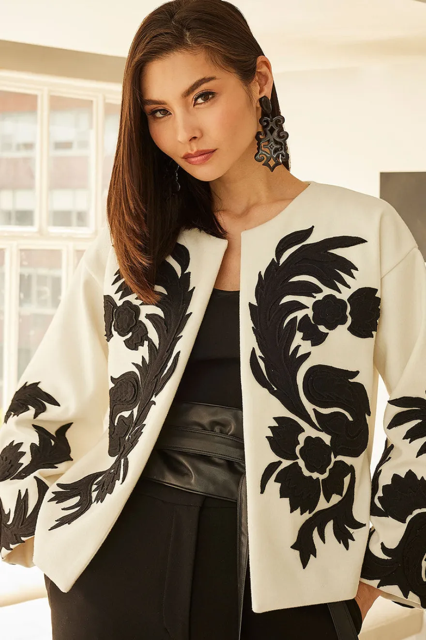 Felt Embroidered Crop Jacket