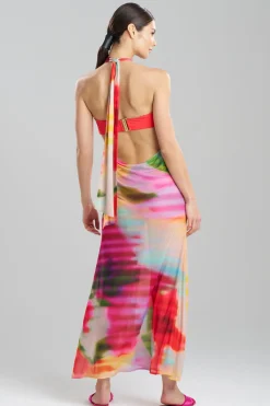 Floral Mirage Printed Mesh Halter Dress