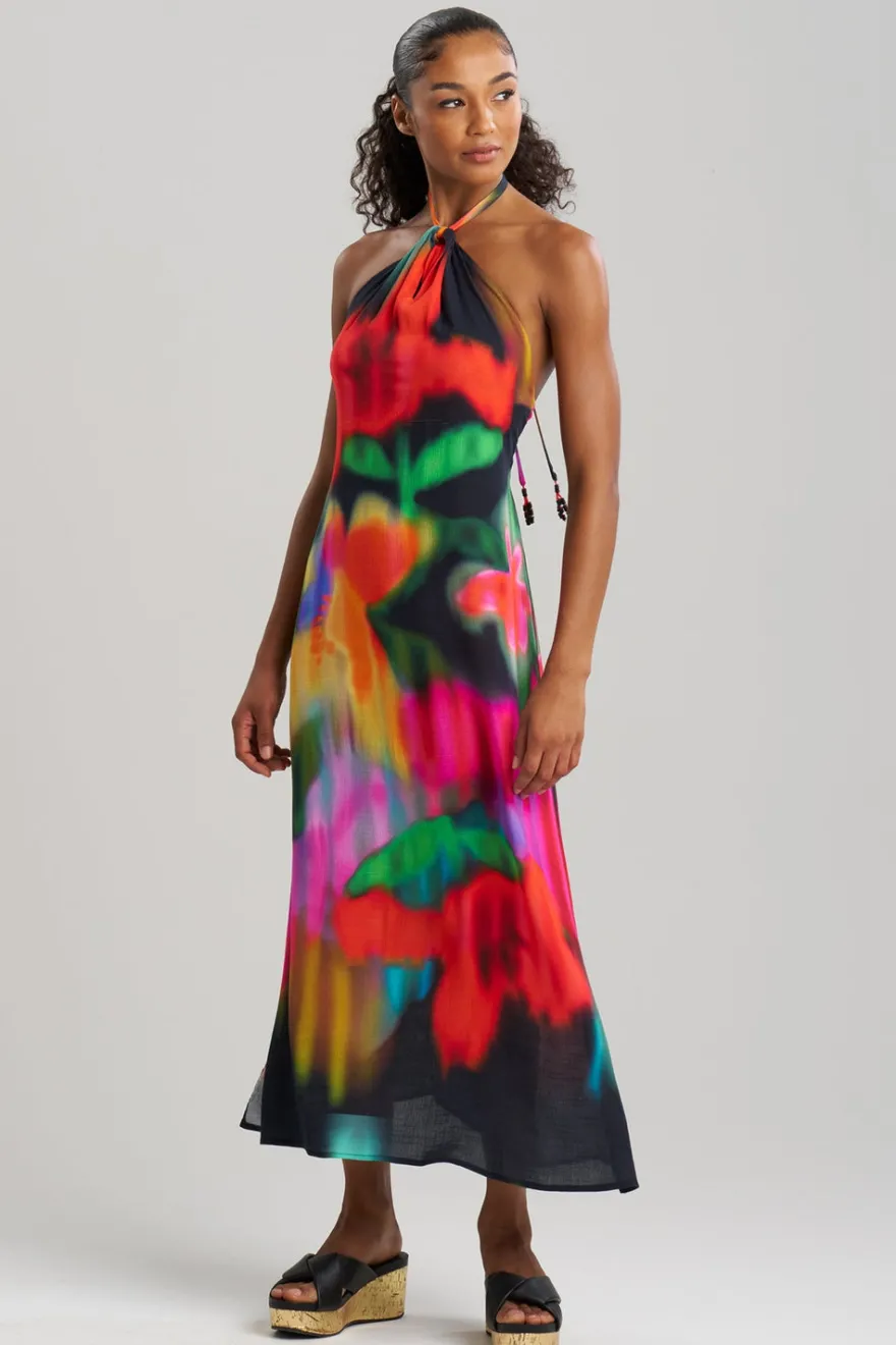 Floral Mirage Printed Rayon Halter Dress