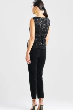 Floral Sequin Lace Belted Sleeveless Top