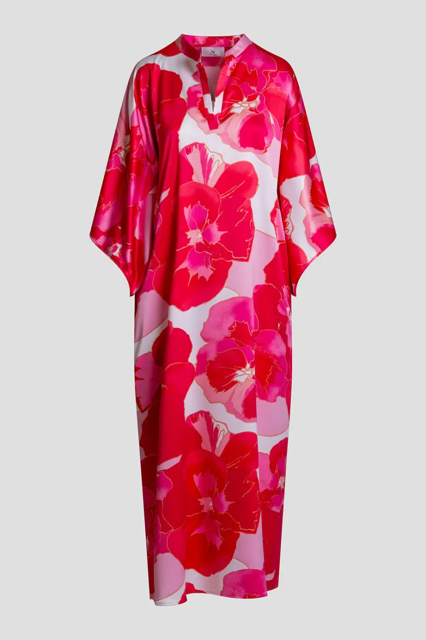 Floria Printed Satin Mandarin Caftan