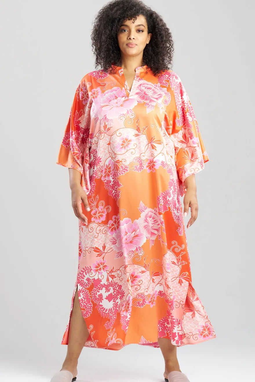 Flourish Printed Satin Mandarin Butterfly Caftan