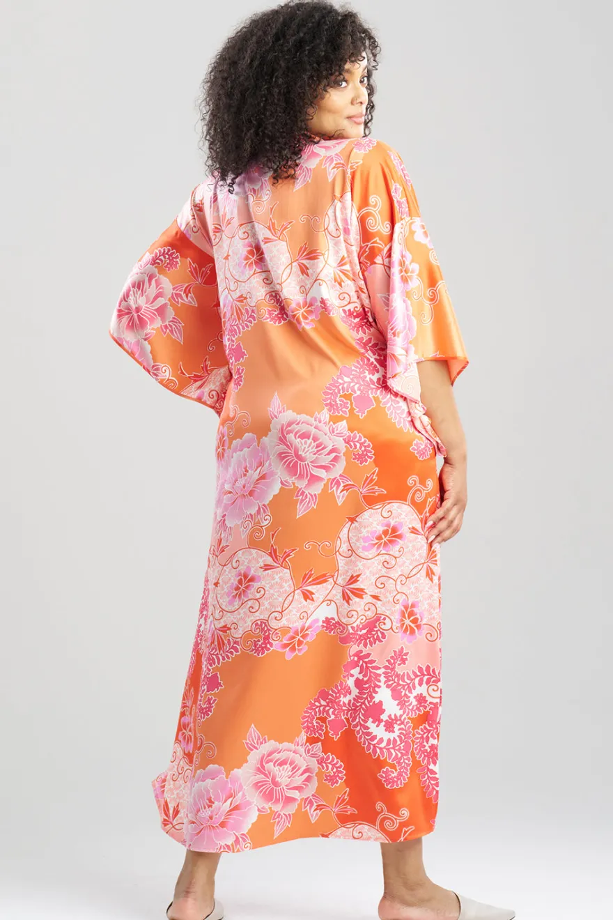 Flourish Printed Satin Mandarin Butterfly Caftan
