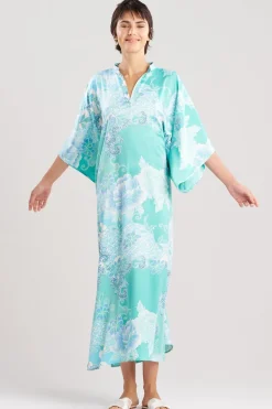 Flourish Printed Satin Mandarin Butterfly Caftan