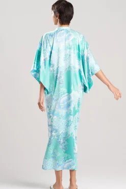 Flourish Printed Satin Mandarin Butterfly Caftan