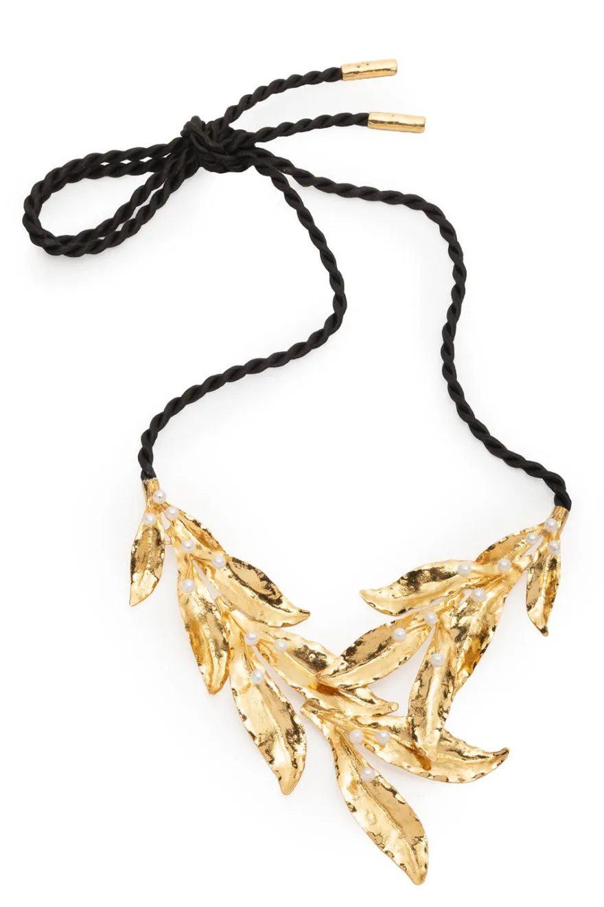 Fresh Water Pearl & Gold Plated Cluster Leaf Necklace