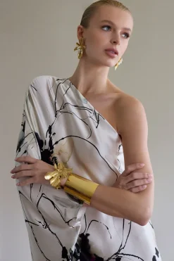 Fresh Water Pearl & Gold Plated Peony Cluster Pierced Earrings
