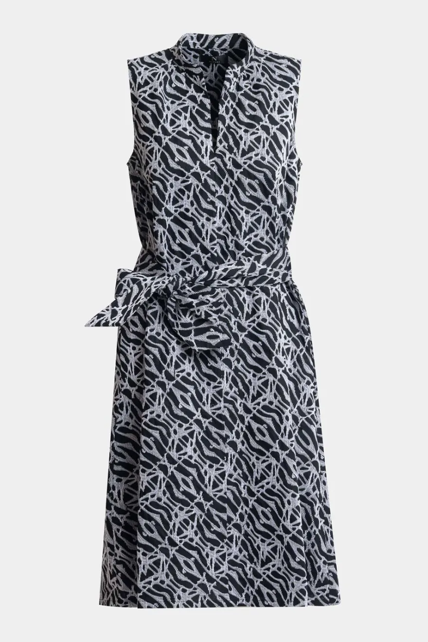 Geo Embroidered Cotton Poplin Mandarin Dress