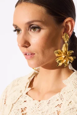 Gold Plated Brass Floral Cuff Earrings