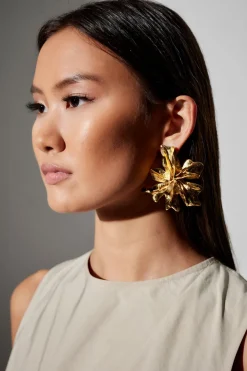 Gold Plated Brass Floral Earrings