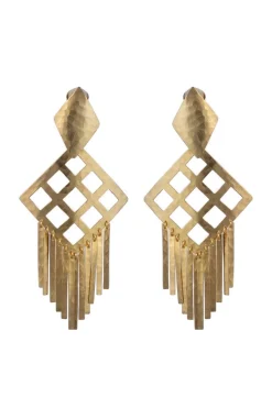 Gold Plated Brass Geo Fringe Clip Earrings