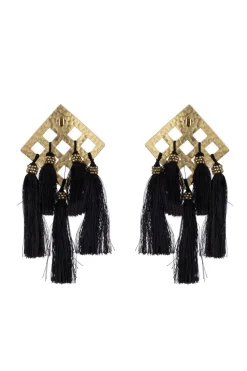 Gold Plated Brass Geo Tassel Clip Earrings