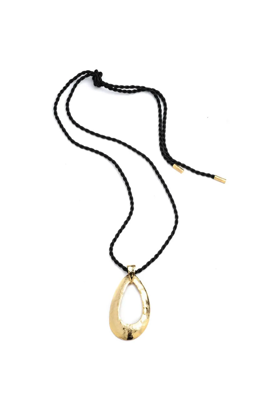 Gold Plated Brass Oval Pendant Necklace