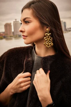 Gold Plated Brass Teardrop Cut Out Earrings
