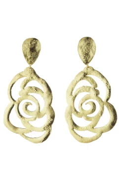 Gold Plated Floral Scroll Drop Earrings