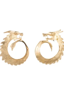 Hammered Brass Dragon Swirl Clip Earrings