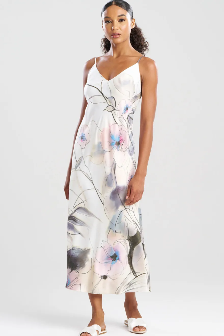 Hiyaku Printed Charmeuse Slip Dress