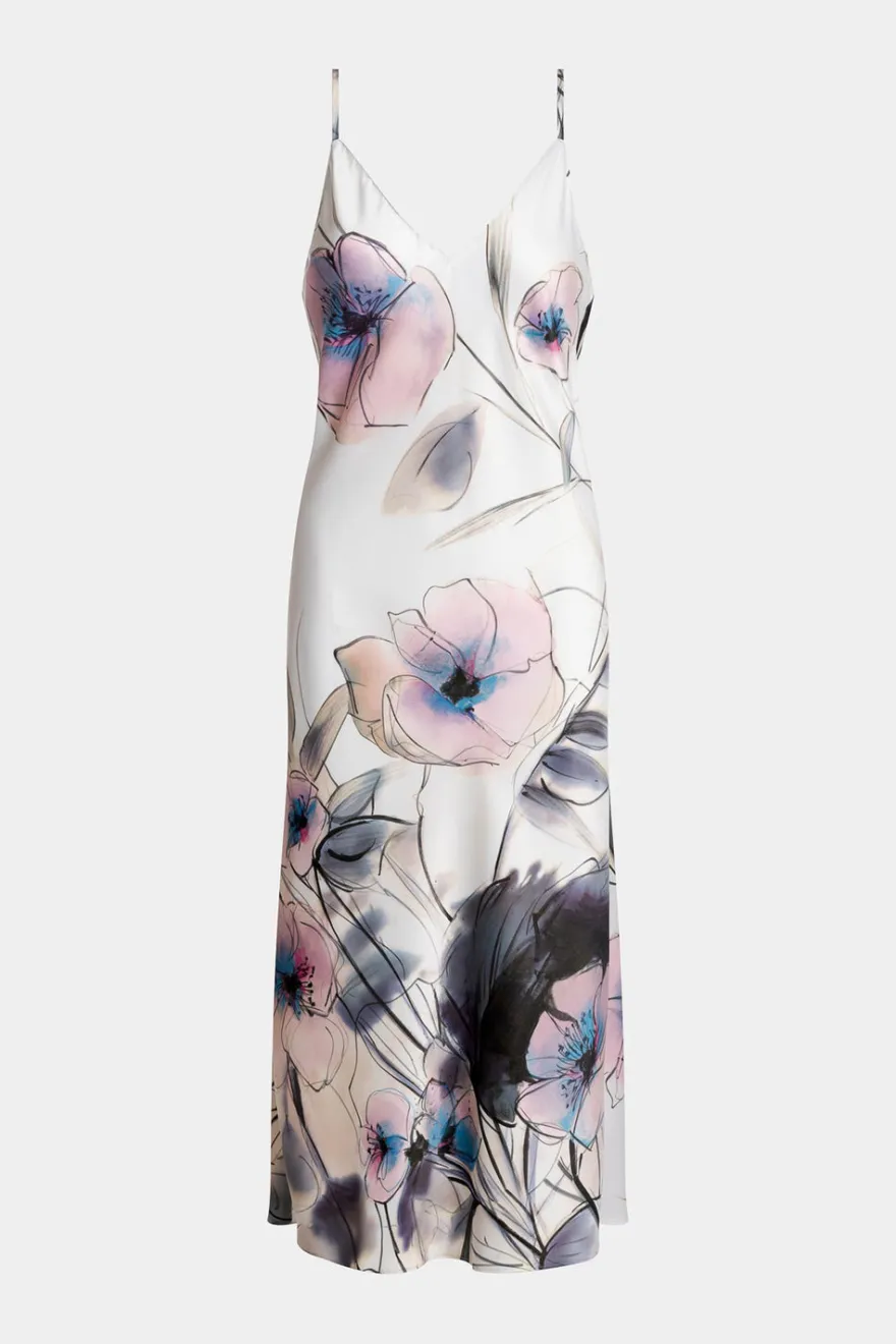 Hiyaku Printed Charmeuse Slip Dress