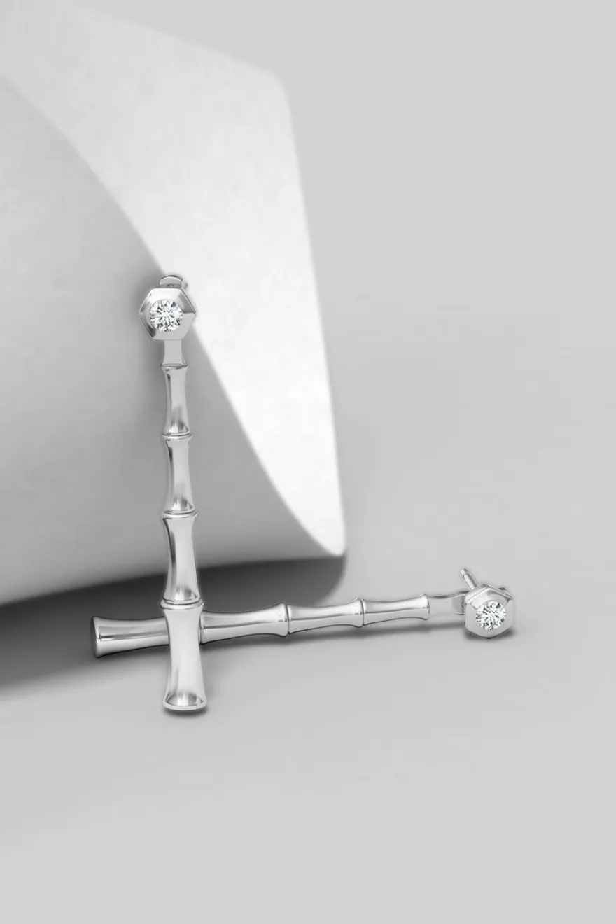 Indochine Bamboo 14k Diamond Multi-Wear Linear Earrings