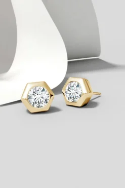Indochine 14k Hexagon 4mm Diamond Solitaire Stud Earrings