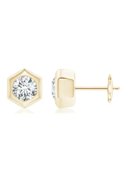 Indochine 14k Hexagon 4mm Diamond Solitaire Stud Earrings