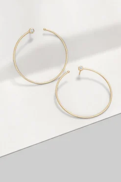 Indochine 14k Giant Diamond Side-Facing Open Hoop Earrings