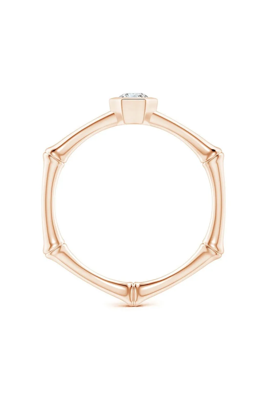 Indochine 14k Hex Frame Diamond Solitaire Bamboo Ring
