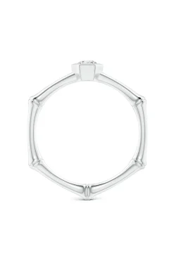 Indochine 14k Hex Frame Diamond Solitaire Bamboo Ring