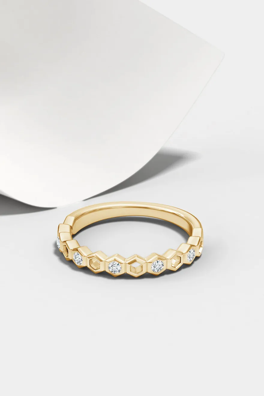 Indochine 14k Hexagon Alternating 5-Diamond Ring