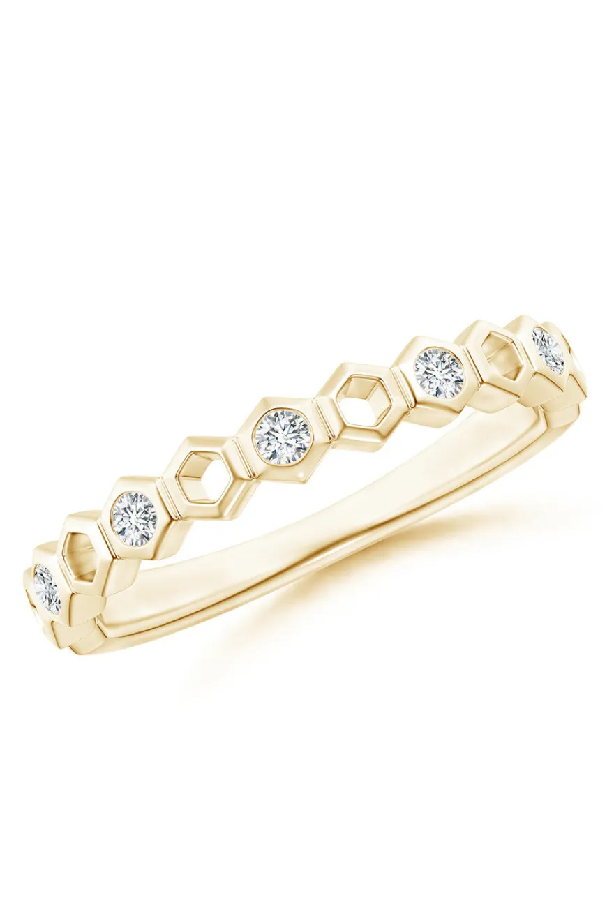 Indochine 14k Hexagon Alternating 5-Diamond Ring