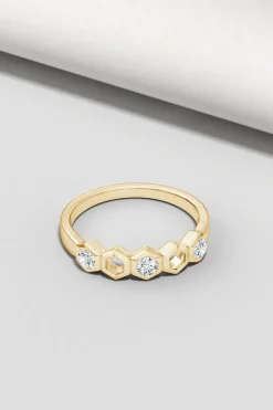 Indochine 14k Hexagon Alternating 3-Diamond Ring