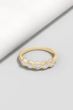 Indochine 14k Hexagon 5-DiamondStacking Ring