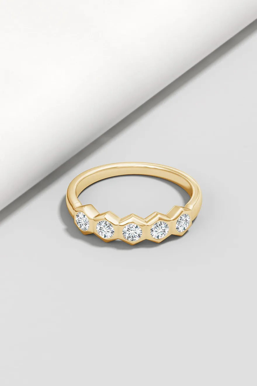 Indochine 14k Hexagon 5-DiamondStacking Ring