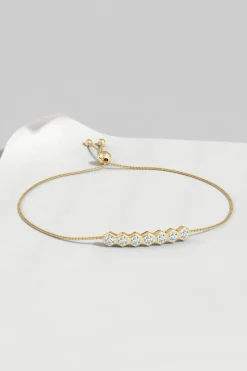 Indochine 14k 7-Hexagon Diamond Bar Bolo Bracelet
